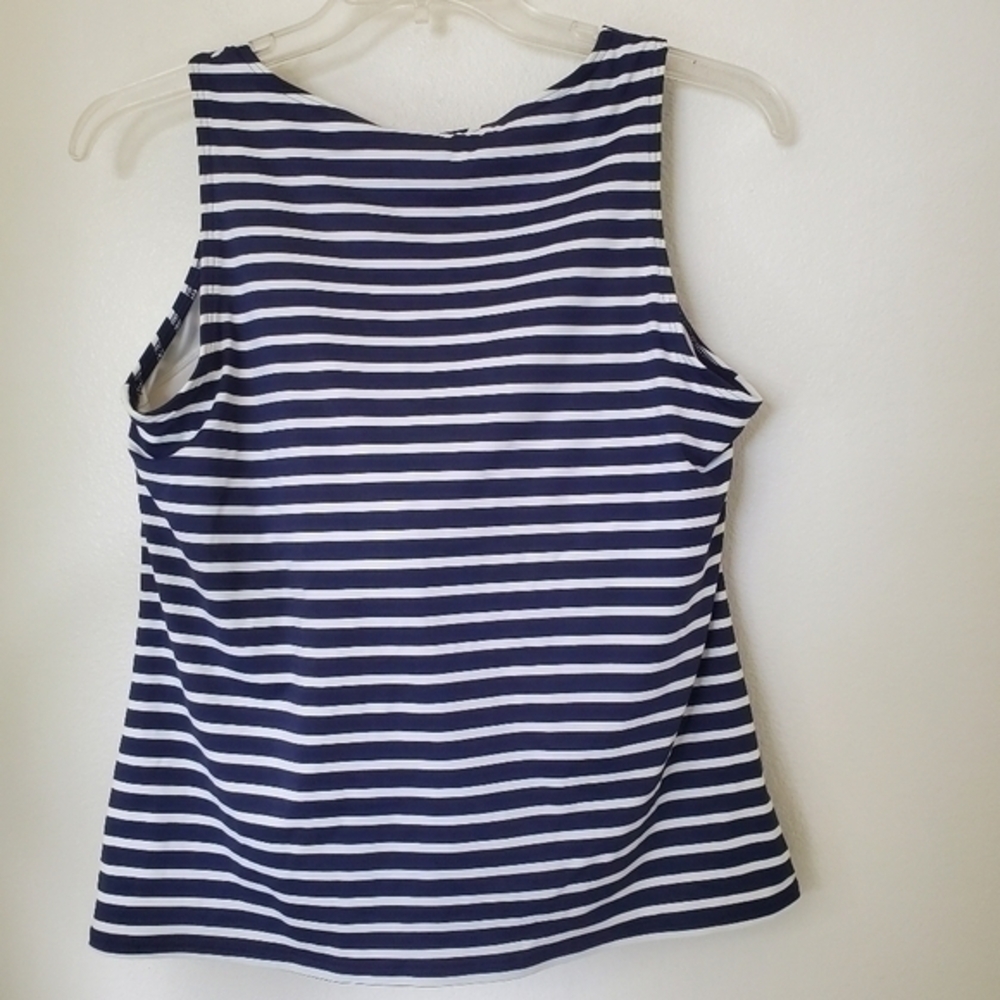 14DDD Lands' End Women's High Neck Navy & White Stripe‎ Tankini Swim Top - Picture 8 of 11